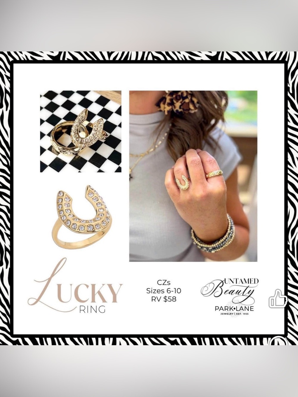 Park Lane “Lucky” Horseshoe Ring CZs Size 8! BNIB!!